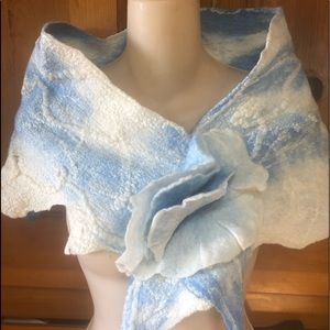 Artisan Made Felted Wrap in Pale Blue & White
